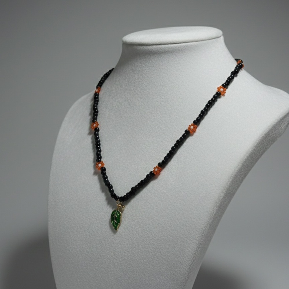 Artisan‎ Midnight Bloom Choker with Emerald Leaf Pendant